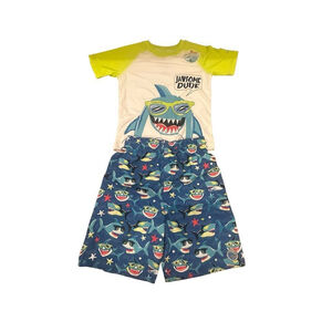 Laguna Boys Swim Set Size 4 Blue Shorts Shirt Shark Print Rash Guard UPF 50+NEW